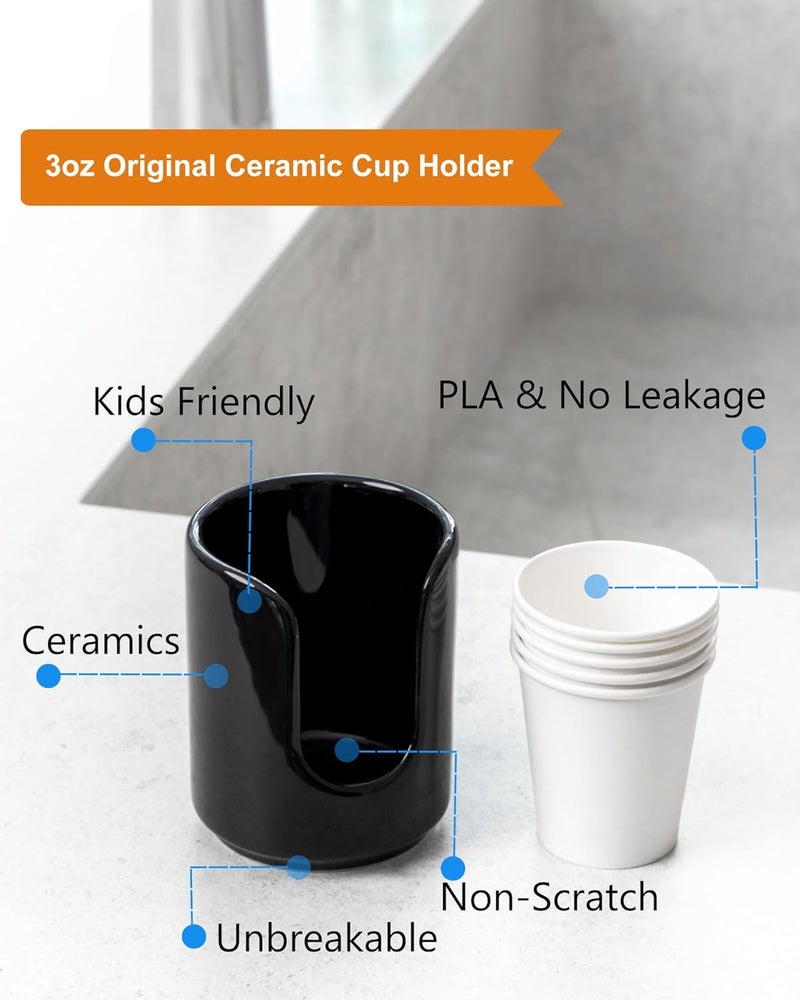Viosuniu 3 oz Original Ceramic Bathroom Cup Dispenser with 5 PLA Paper Cups, Bathroom Essential Accessories for Mouthwash Holder on Bathroom Vanity Countertops (1 Pack, Black) - Image 3